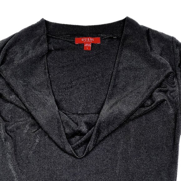 Guess Esme Bodysuit Shawl Neck with Snap Thong Shiny Sheer Black Size L - NWOT - Picture 3 of 9